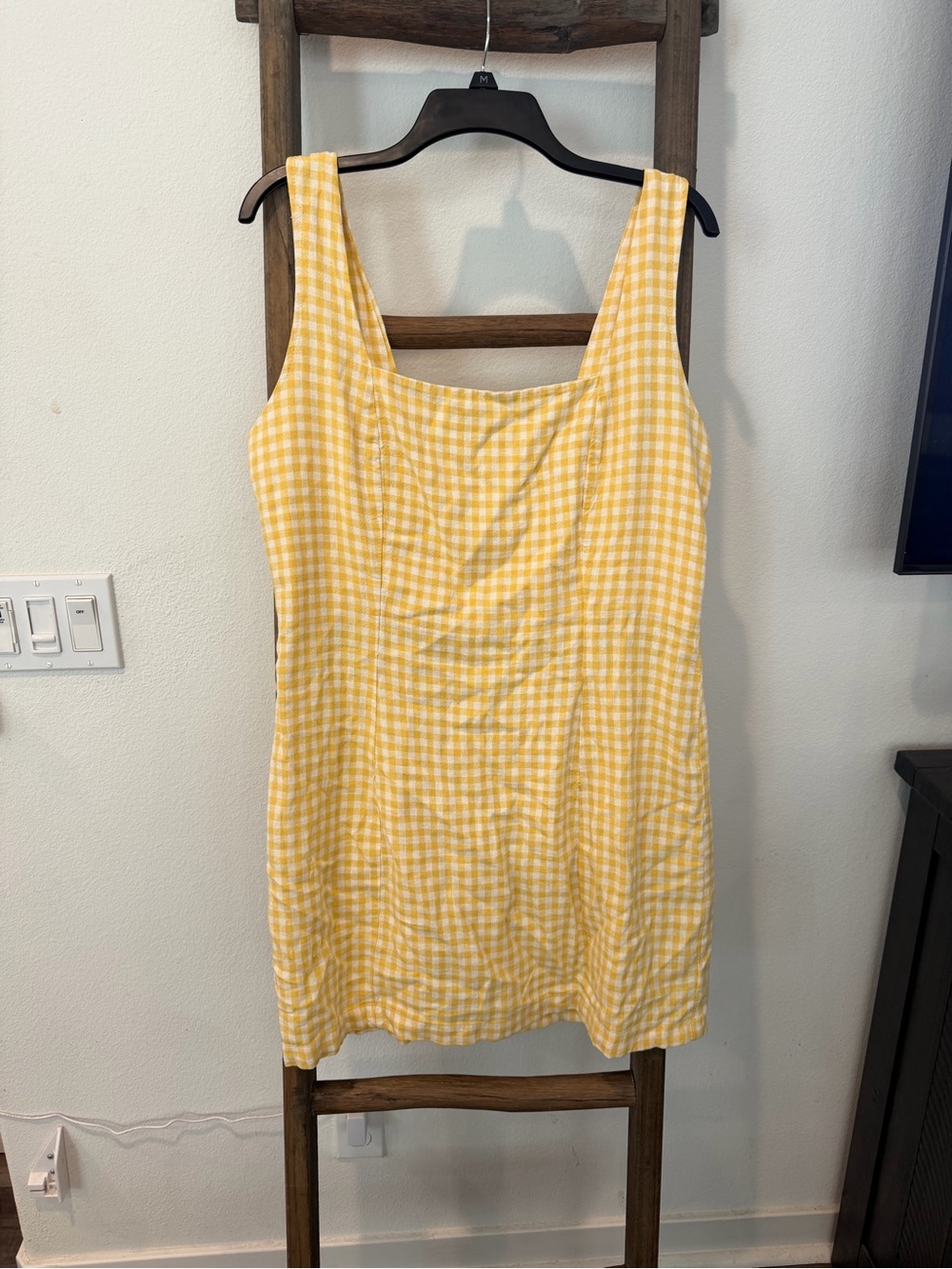 Old Navy Yellow Gingham Mini Dress with Square Neck